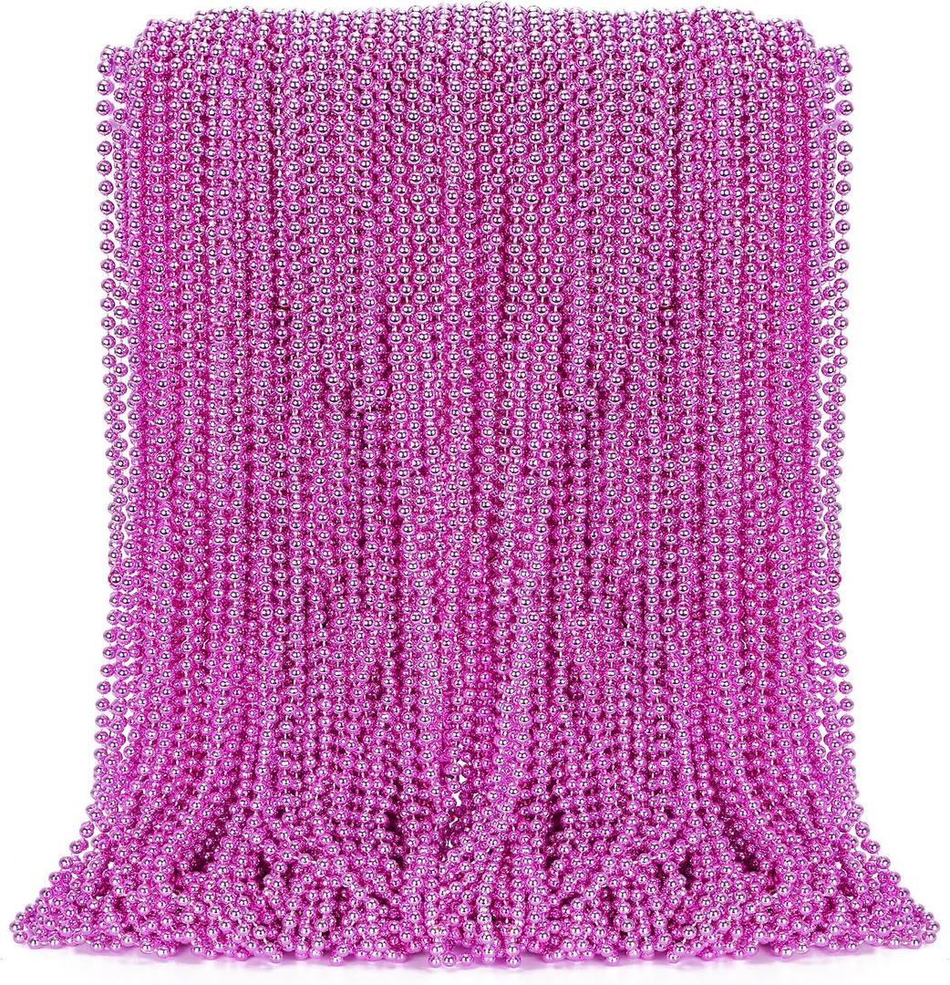 100PCS Bead Necklace, Breast Cancer Awareness Beaded Necklaces Stuff, 33" Mardi Gras Beads Necklace Costume, Festival Parade Throw Accessories for Wedding Birthday Gender Reveal Party Events Supplies