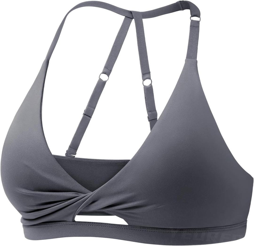 YEOREO Sports Bras for Women Open Back Workout Gym Bra Padded Medium Impact Yoga Tops with Ajustable Back Straps (Large, Dark Gray)