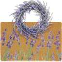 Floral Coir Doormat and Spring Wreath Set Flower Welcome Door Mat for Front Door 17.7 x 29.5 Inch Coco Coir Doormat Summer Porch Decor for Garden Garage Patio Home Entrance(Lavender)
