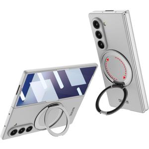 Lunivop Phone Case Compatible with Samsung Galaxy Z Fold 7 Case 360Rotated Ring Holder Compatible with Magsafe Built-in Screen Protector Magnetic Kickstand Cover for Z Fold 7 (Silver)