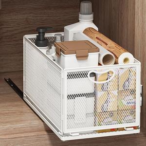 Pull Out Cabinet Organizer,Metal Carbon Stell and Silent sliding Design,Heavy Duty Cabinet Slide Out Shelves for Storing and Organizing Bathrooms, Kitchens, Bedroom 15.7" D*9.6" W*8.4" H
