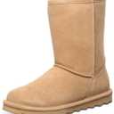 BEARPAW Women's Elle Short Iced Coffee Size 9 | Classic Suede Pull On Fashion Boot | Cozy Winter Boots for Women, Coffee 