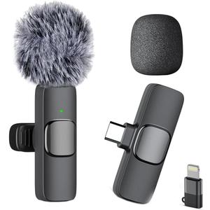 Caiord Professional Wireless Mini Microphone for iPhone, iPad, Android Phone, Cordless Omnidirectional Lavalier Lapel Mic, Plug-Play Microphone for Interview Video Podcast Vlog YouTube