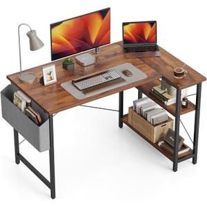 CubiCubi L Shaped Desk, 40 Inch Computer Desk with Reversible Storage Shelves Home Office Corner Desk Study Writing Table, Deep Brown
