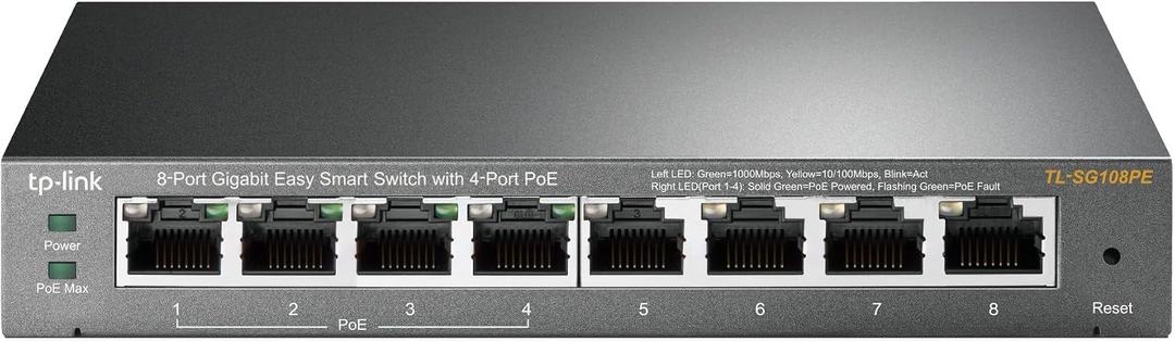 TP-Link TL-SG108PE V3 | 8 Port Gigabit PoE Switch | Easy Smart Managed | 4 PoE+ Ports @64W | Plug & Play | Sturdy Metal w/ Shielded Ports | Fanless | QoS, Vlan & IGMP | Limited Lifetime Protection