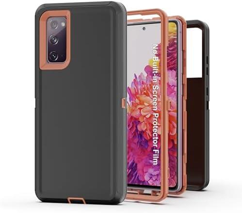 AWZHYDT for Galaxy S20 FE 5G Case, Heavy Duty Protective Case with [3 Layers] Rugged Rubber Shockproof Protection Cover for Samsung Galaxy S20 FE(Black/Orange)