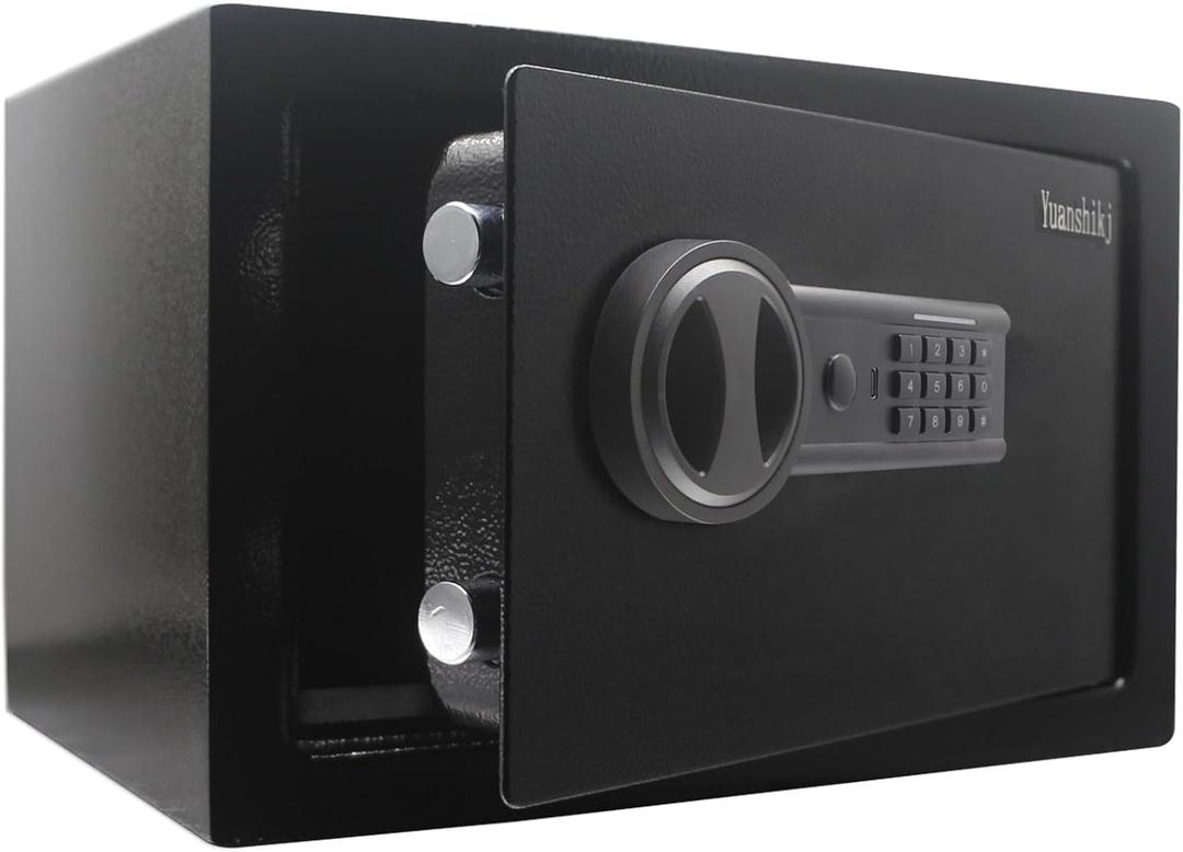 Yuanshikj 0.77 cu ft Home Safe with Electronic Keypad, Steel Security Safe Box for Cash Jewelry Documents, Emergency Power Input, for Dorm Apartment Hotel (13.78" W x 9.84" D x 9.84" H, Black)