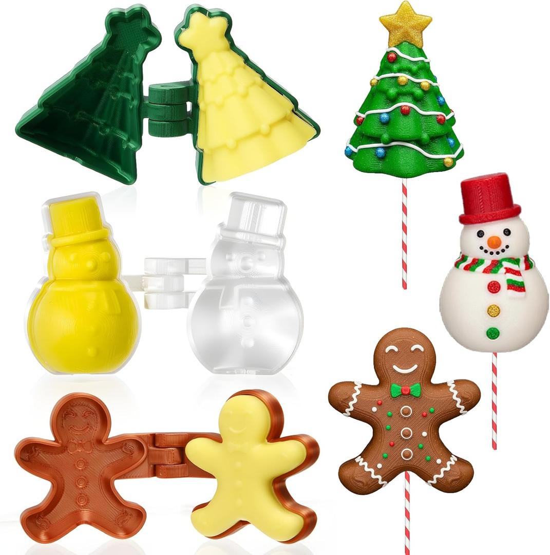 3 Pcs Christmas Cake Pop Mold Shapes Press Set, Christmas Tree & Snowman & Gingerbread Man Mold, Cake Pop Cutter and Pusher, Baking Tools Accessories for Christmastide Xmas (Small)