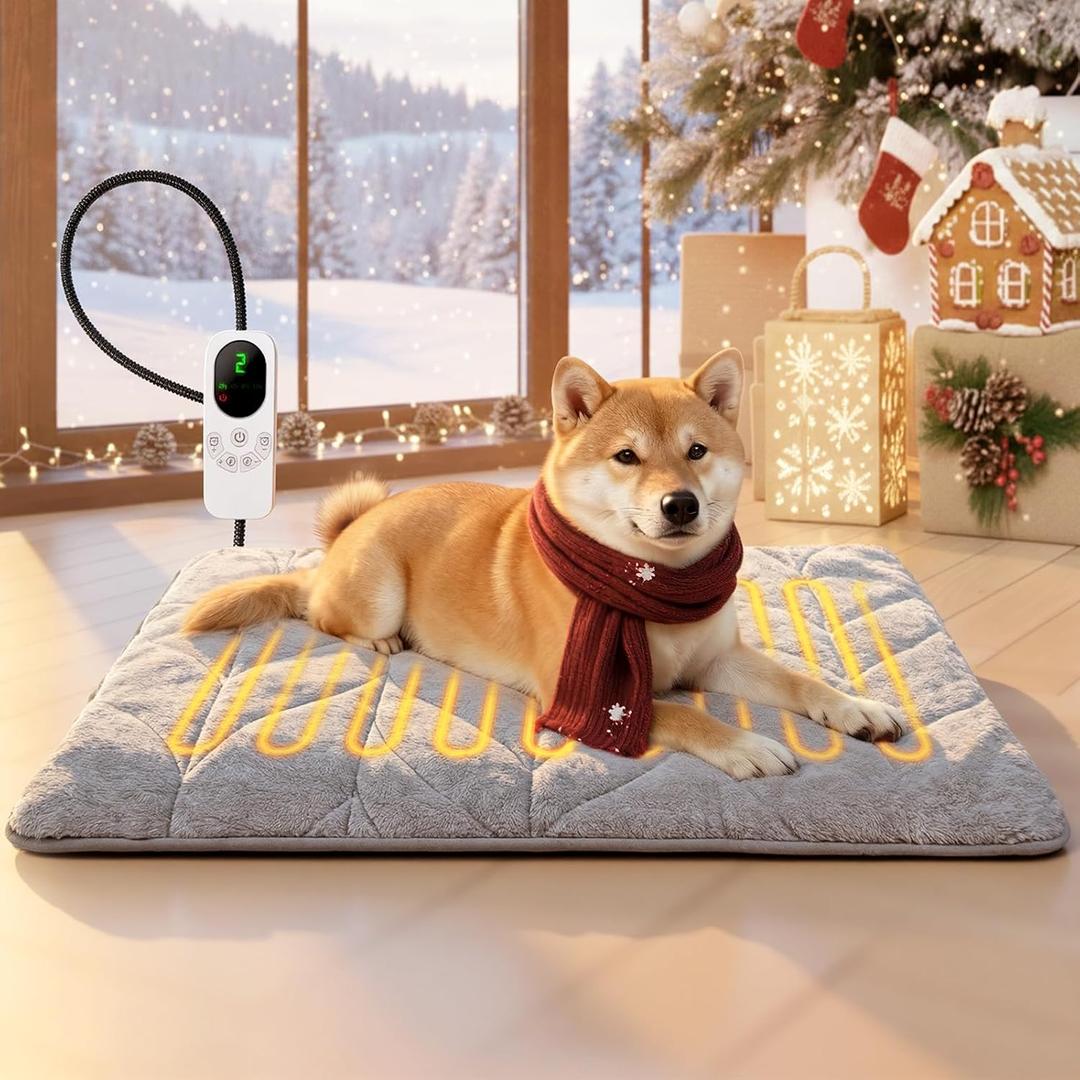 Mora Pets Dog Heating Pad Heated Cat Bed 9 Adjustable Temperature Pet Warming Mat with Timer Auto Power Off Waterproof Heated Pet Blanket 28 Inch for Cats and Dogs Indoor (28.0"L x 18.0"W x 1.5"Th)