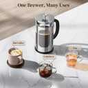 Veken French Press Coffee Maker 34oz 1 L, No Plastic Touching Cafe, Heat Resistant Thickened Borosilicate Glass, Stainless Steel Brewer, Cold Brew Cafeteria Teapot for Kitchen Travel Camping, Silver