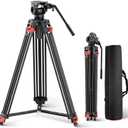 NEEWER Basic 74" Video Tripod with Fluid Head , Metal Camera Tripod with Smooth Friction Damping, Mid Level Spreader, Quick Release Plate Compatible with Manfrotto 501, Max Load 17.6lb, TP37
