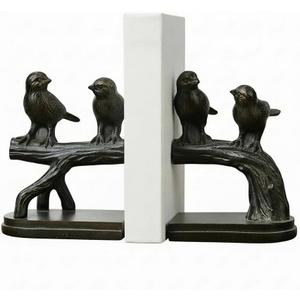 Comfy Hour 6.2" Black Birds on Branch Figurine Style Bookends, Rustic Antique Vintage Bird Statue Home Decor, Heavy Duty Animal Book Stoppers Pair