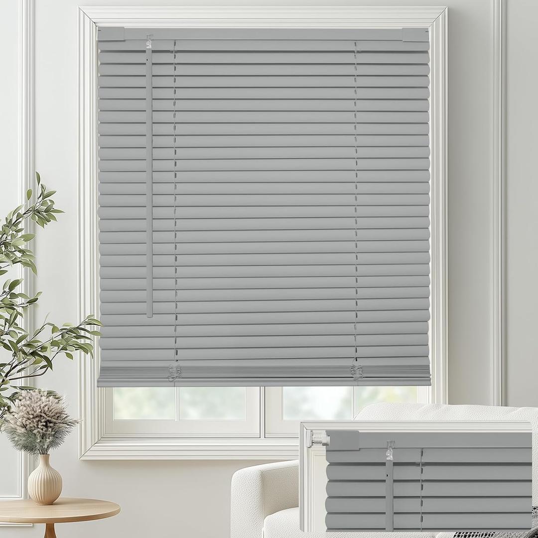 No-Drill Cordless Horizontal Mini Blinds 22.5" W x 36" H Tool-Free Inside Mount Window Blinds with 1" Vinyl Slats, Light Filtering & Privacy, Child & Pet Safe, Gray