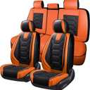 OASIS AUTO Car Seat Covers Premium Waterproof Faux Leather Cushion Universal Accessories Fit SUV Truck Sedan Automotive Vehicle Auto Interior Protector Full Set (OS-004 Orange)