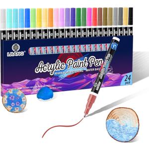 IJIANG Acrylic Paint Pens 24 Colors Paint Markers Set Extra Fine Tip 0.7mm Drawing Marker Premium Painting Pen for Rock Painting, Wood, Ceramic, Canvas, Glass, Stone, Fabric, DIY Crafts & Art Supplies