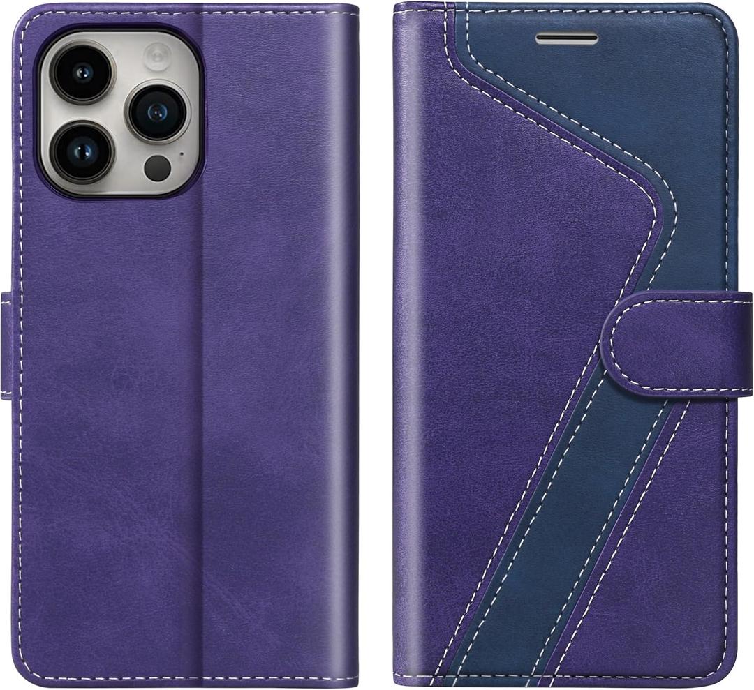 for iPhone 16 Pro Max Wallet Case,PU Leather Flip Case RFID Blocking Credit Card Holder Folio Magnetic Stand TPU Shockproof Cover Compatible with iPhone 16 Pro Max, Purple Blue