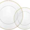 Rubtlamp 60Pcs Black Plastic Plates, Black Disposable Plates With Gold Beaded, Clear Heavy-duty Party Plates, Fancy Plastic Plates Include 30 Dessert Platos, 30 Dinner Platos for Party, Halloween