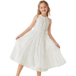 GRACE KARIN Girls Halter Neck Dress Sleeveless Casual A-line Flowy Summer Maxi Dress for 7 Years