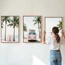 KYLESONLIE Tropical Beach Themed Framed Canvas Wall Art, Pastel Girly Surfboard Wall Decor, Relaxing Hawaii Palm Tree Posters, Coastal Beachy Art Paintings for Girls Bedroom Living Room Dorm 16"x24"x3