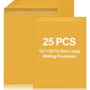 Motipuns 25 Pcs 16'' x 20'' Extra Large Mailing Envelopes 32lb with Gummed Flaps, Catalog Envelopes Jumbo Craft for Mailing, Storage and Organizing Documents Office Supplie (Yellow)
