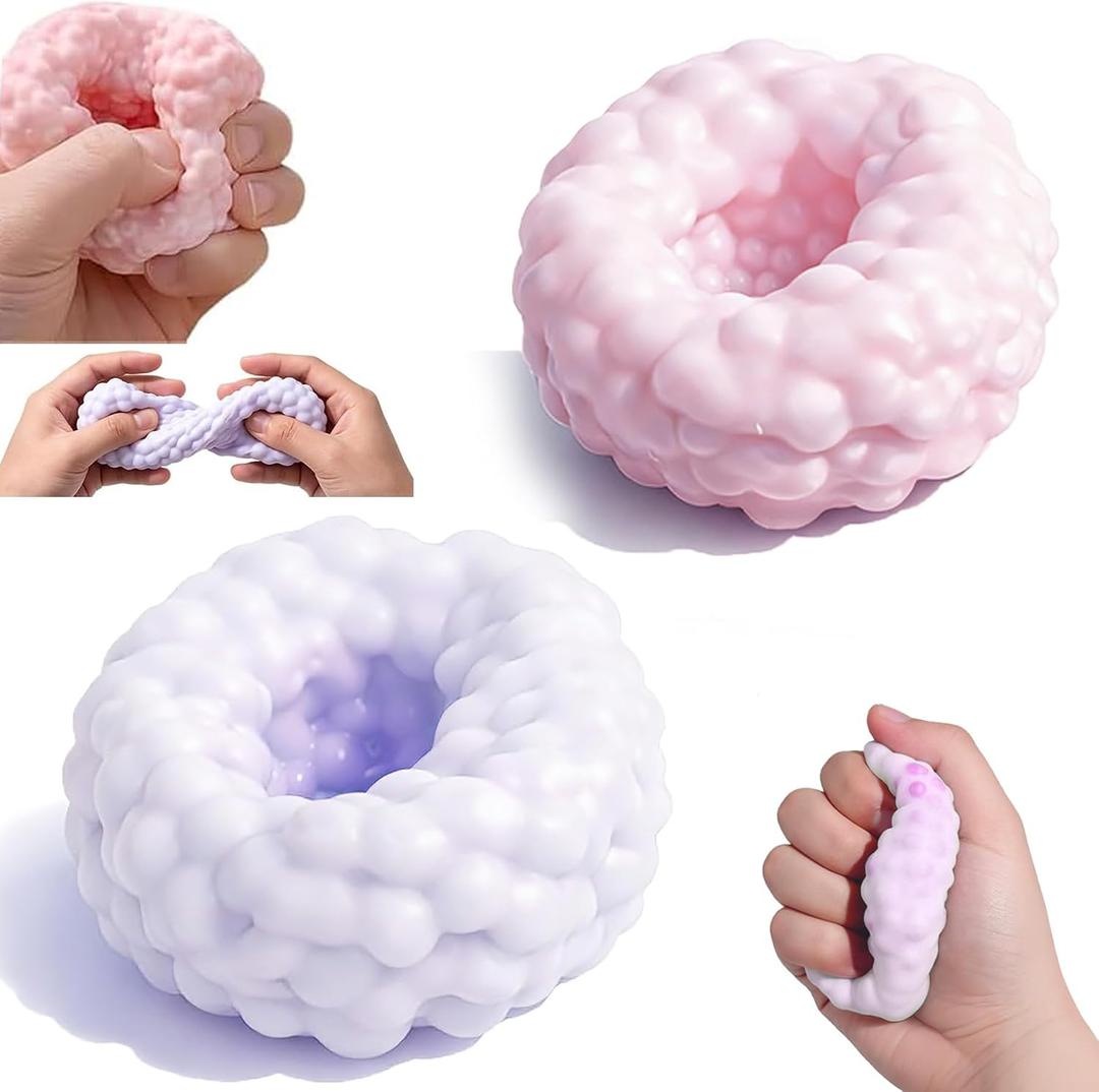 2PCS Crunchy Squishy Stress Ball, Crunchy Stress Ball with Beads,Anxiety Relief Fidget Ball for Adults & Kids, ASMR Squeeze Fidget Toys, Party Favors & Student Classroom Prizes Gifts (Blue+Pink)