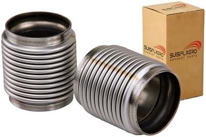 SUISFLXGRO 3.0" ID Exhaust Flex Bellows, 100% Stainless SS304, 4.0" LONG Flex Joints & Connectors