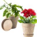 Melphoe Plant Pots Indoor with Drainage & Saucer, 2Pack 8 inch Flower Pots Outdoor Planters for Indoor Plants Garden Home Decor Cactus Succulent, Rigid Plastic (Imitation-Terracotta) Vine-Embossed (Undecorated Pottery Color)