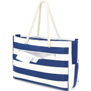 Fammart Beach Bags for Women, Large Canvas Tote Bag with Wet Pocket & Zipper, Waterproof Sandproof Pool Travel Bag
