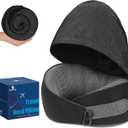 Travel Pillow, Hooded Neck Pillow Airplane for Sleeping, Memory Foam Traveling Pillow for Long Flights, Portable Plane Accessories (Charcoal Black)