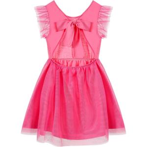 Girls Tulle Dresses Toddler Ruffle Sleeve Sparkle Tutu Dress Kids Clothes Party Gifts Outfits (Pink)