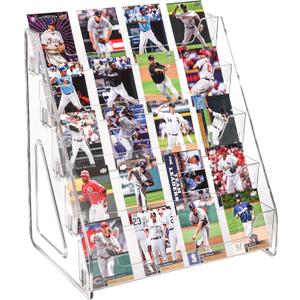 2 Pack Upgraded 5 Tier Acrylic Card Display Stand, Clear Display for Greeting Cards, Sports Cards, Postcards, Stickers & Brochures, Easy Snap-On, Increased Height & Thickness for Better Presentation