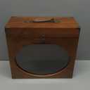 Vinyl Record Storage Case,Wood Record box with Display Window,Leather Handle and Metal Corners,Vinyl Storage Box Fits 7-10 Inch, Holds 30-35 Albums, Practical for Personal Use,Or as A Gift, Brown