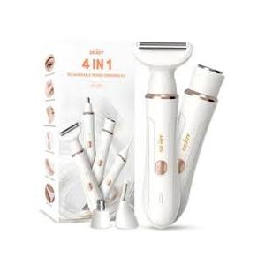 Electric Razors for Women - 4 in 1 Bikini Trimmer for Women, Waterproof Body Pubic Shaver for Womens Wet & Dry Use, Replaceable Facial & Nose Hair Trimmer, Rechargeable Hair Removal Kit, White