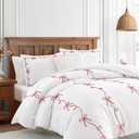 Peri Home Red Bows Bedding 100% Cotton 3-Piece Comforter Set, Full/Queen