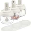 Povinmos 3 Piece Glass Salt Container | Storage | Pepper,Table Salt, Sugar,Gourmet Salts,Spice |Chili Herbs |10 oz |Glass Salt Container with Lid and Retractable Spoon