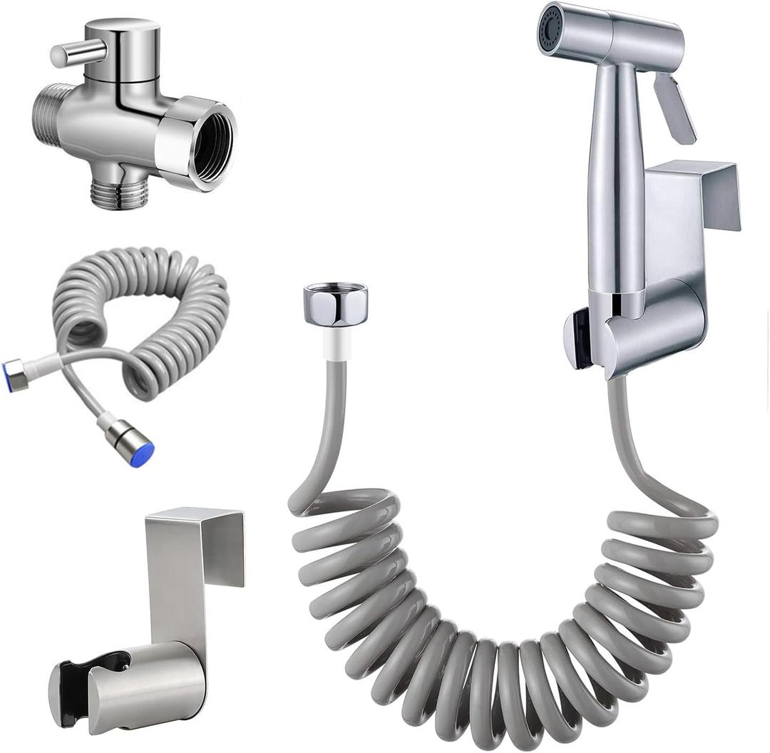 Handheld Bidet Sprayer for Toilet Kit,Adjustable Water Pressure,Stainless Steel Diaper Sprayer Set,Hand Held Head for Personal Hygiene and Pets Cleaning with Retractable Spring Hose and Holder