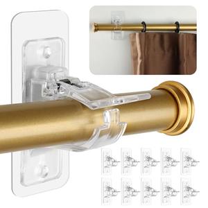 MUAKIOY No Drill Curtain Rod Brackets, (10 Pack) Adhesive Curtain Rod Holder Adjustable, Heavy Duty Stick on Curtain Hooks NO Nail NO Screw Hanging for Bedroom Kitchen Bathroom Livingroom