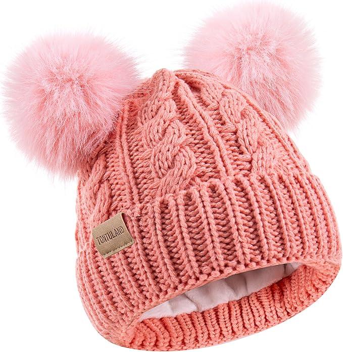 Kids Winter Beanie Children’s Warm Knitted Fleece Lined Ski Pom-Pom Warm Knit Hat for Boys & Girls 3-4 Years