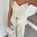 SOLY HUX Women's 2 Piece Summer Outfit Button Down Peplum Cami Top and Wide Leg Pants Set (Beige, L)