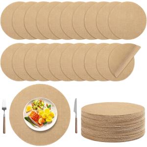 Kochorie 50 Pieces Burlap Placemats 15 Inch Round Reusable Brown Table Mats Natural Jute Fibers Placemats Bulk Circle Rustic Table Decorations for Dining Wedding Holiday Farmhouse Supplies