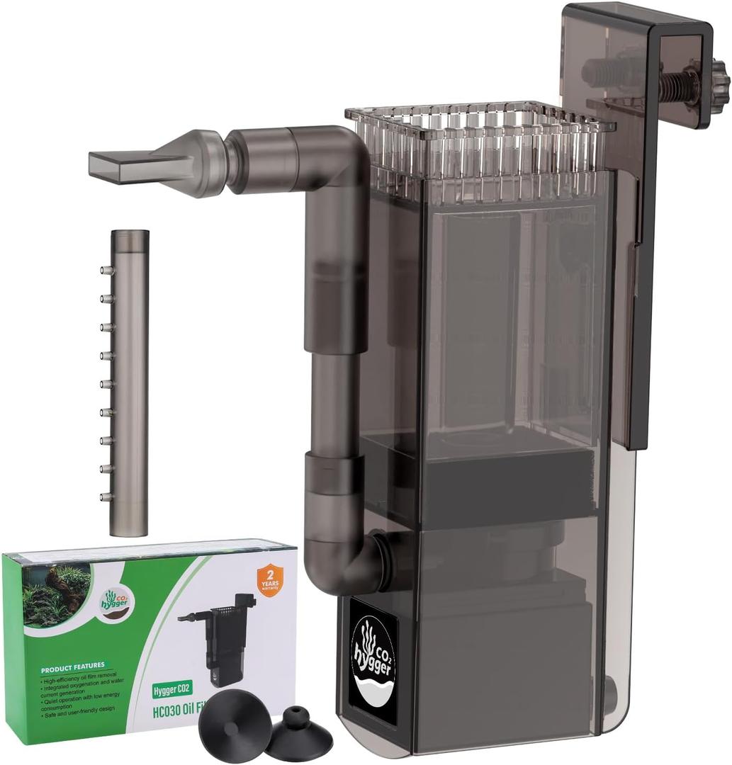 Aquarium Surface Skimmer up to 50 Gallon Aquariums, 132GPH Flow Skimmer with Dual Outlet & Wave Maker Function, 6W