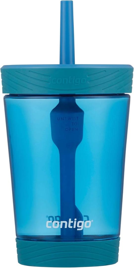 Contigo Kids Spill-Proof 14oz Tumbler with Straw and BPA-Free Plastic, Fits Most Cup Holders and Dishwasher Safe, 2-Pack Strawberry Cream & Blue Raspberry