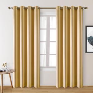 HOMEIDEAS 2 Panels Gold Faux Silk Blackout Curtains, 52 X 96 Inch Room Darkening Satin Thermal Insulated Window Drapes for Bedroom, Indoor
