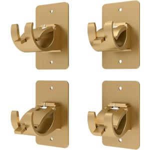 4 Pieces Self Adhesive Curtain Rod Bracket Universal Plastic Curtain Rod Holders, No Drill Curtain Rod Brackets Curtain Rod Hooks for Bathroom, Bedroom, Livingroom, Kitchen (Gold)