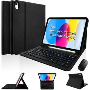 Keyboard Case for iPad Mini 7 (A17 Pro 2024) & Mini 6 (2021) 8.3inch - with Mouse and Magnetically Keyboard, Case with Pencil Holder for iPad Mini 7th / 6th Generation, Auto Sleep/Wake, Black