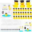 24 Pcs Graduation Ducks with Cap, Graduation Decorations Class of 2025, Heartfelt 'con Quack Tulations' Cards & Quick-Attach Foam Tape - Perfect for 2025 Graduation Gifts