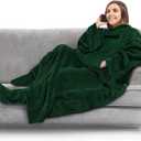 PAVILIA Fleece Blanket with Sleeves, Foot Pockets for Women Men Adults, Plush Wearable Blanket Throw Wrap, Warm Snuggle Blanket Robe, Cozy Gift Ideas Wife Mom, Dark Green
