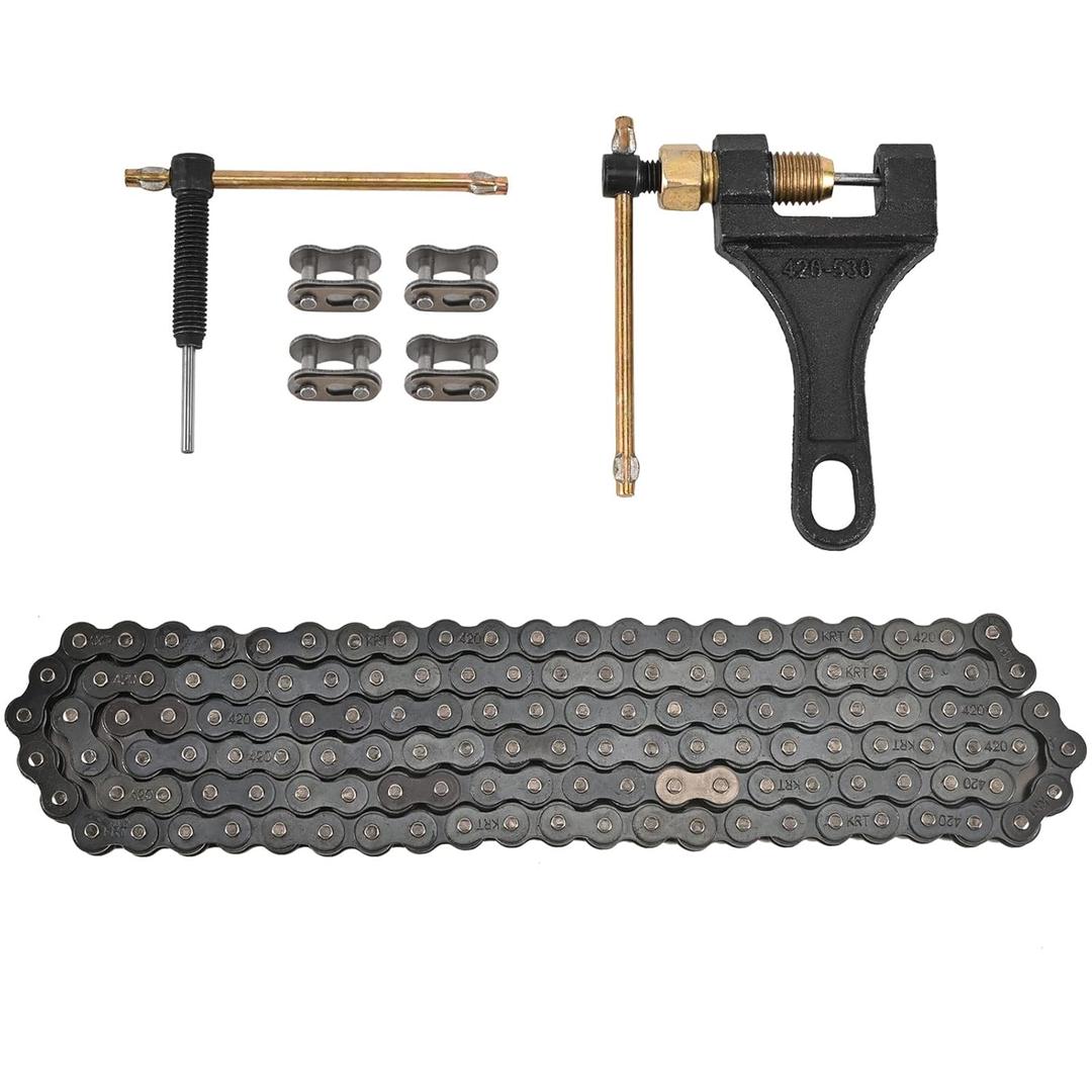 Trkimal Motorcycle 420 Standard Roller Chain 132 Link + Chain Breaker for 50cc 70cc 90cc 110cc 125cc Dirt Pit Bike ATV Quad Go Kart Scooter Mini Bike
