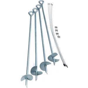 ShelterLogic ShelterAuger 4-Piece 30-Inch Reusable Heavy Duty Steel Earth Auger Anchor Kit with 4 Clamp-on Wire Tie-Downs for Anchoring Shelters, Canopies, and Instant Garages, Silver