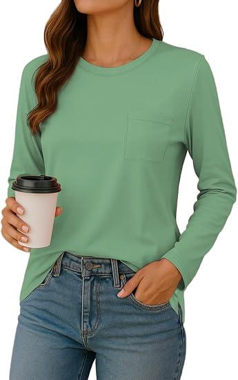 NEYOUQE Womens Blouses Plus Size T-Shirts Long Sleeve Outdoor Tops Clothing Ladies Workout tee T-shirts for Women Pea Green Summer Shirt Women's Tunics t-Shirts Fall Clothes L